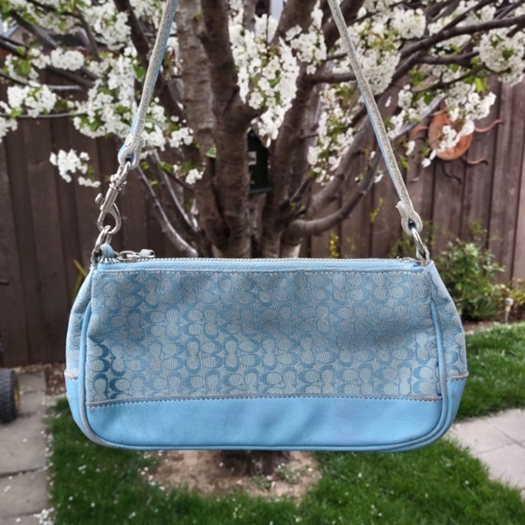 Coach Blue Mini C Signature Demi Canvas and Leather Shoulder Bag - Picture 4 of 11